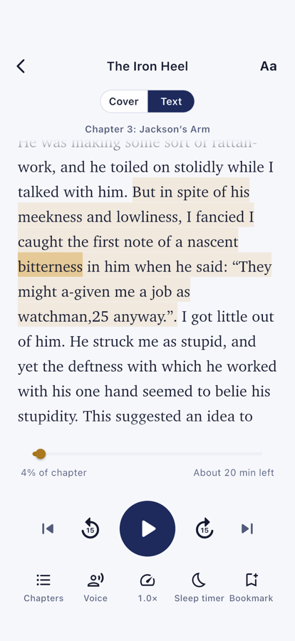 The player in Oratella with read along: the spoken sentence and word are highlighted.